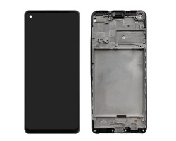 Kijelző Samsung Galaxy A21s (SM-A217F) előlap + LCD kijelző + érintőpanel komplett kerettel fekete (GH82-22988A kompatibilis)